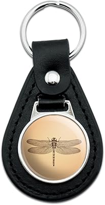 Dragonfly Vintage Insect Black Leather Keychain