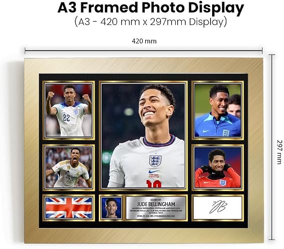 Jude Bellingham Signed Autograph Photograph Display - Perfect for Football Fans, A3 Poster Print (420x297mm) - Limited Edition Autograph Fan Gift – Collectible Memorabilia Merchandise