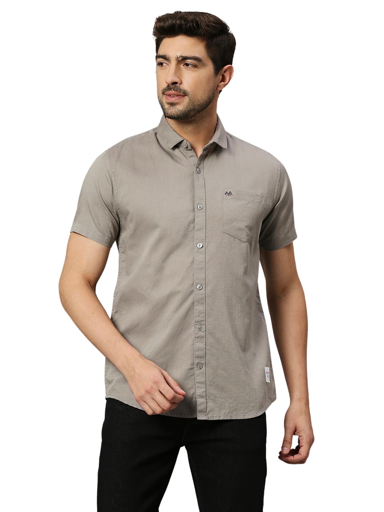 Thomas Scott Men's | Solid | Half Sleeve | Slim Fit | Linen Blend | Spread Collar | Casual Shirt