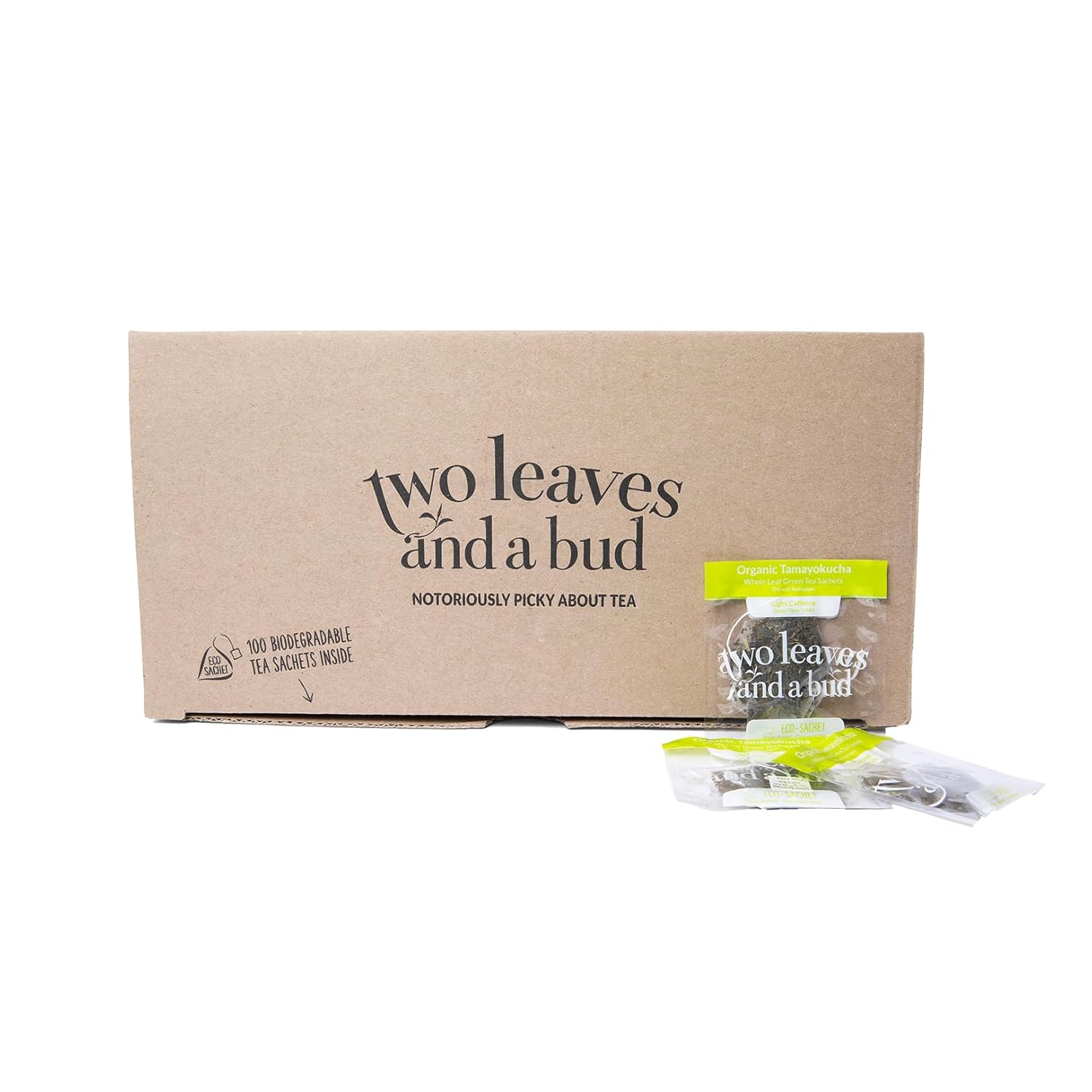 Two Leaves and a Bud Organic Tamayokucha Tea Bags, Whole Leaf Tea in Compostable Sachets, Japanese Green Tea, Light Flavor, 100 Count (Pack of 1)