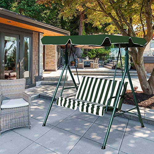 Image of Tangkula 2 Person Porch Swing, Outdoor Swing with Removable Cushions, Solid Steel Structure, Patio Swing with Adjustable Canopy for Porch, Backyard, Garden, Balcony
