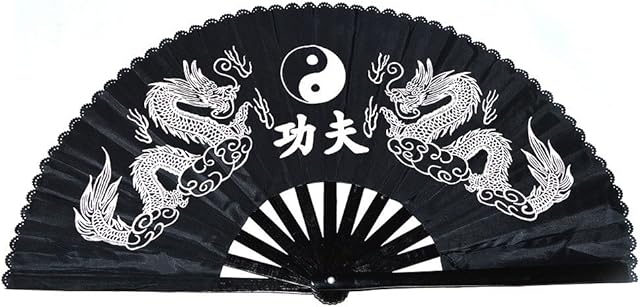 Medifier Chinese Kung Fu Tai Chi Fan Arts Dance/Practice Performance Bamboo Folding Fan Double Dragon Hand fan