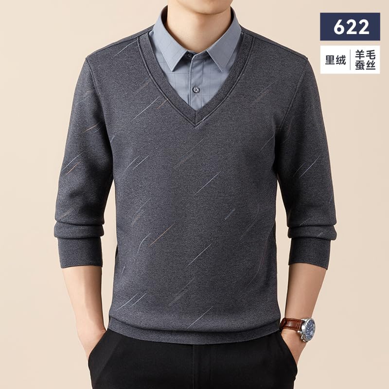 Pull deux pièces feint homme maille tricotée doublée polaire - 7
