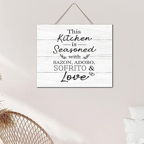 Miniatura 5 de Letreros de madera de cocina puertorriqueña española con texto en inglés This Kitchen Is Seasoned with Sazon, Adobo, Sofrito & Love La Cocina