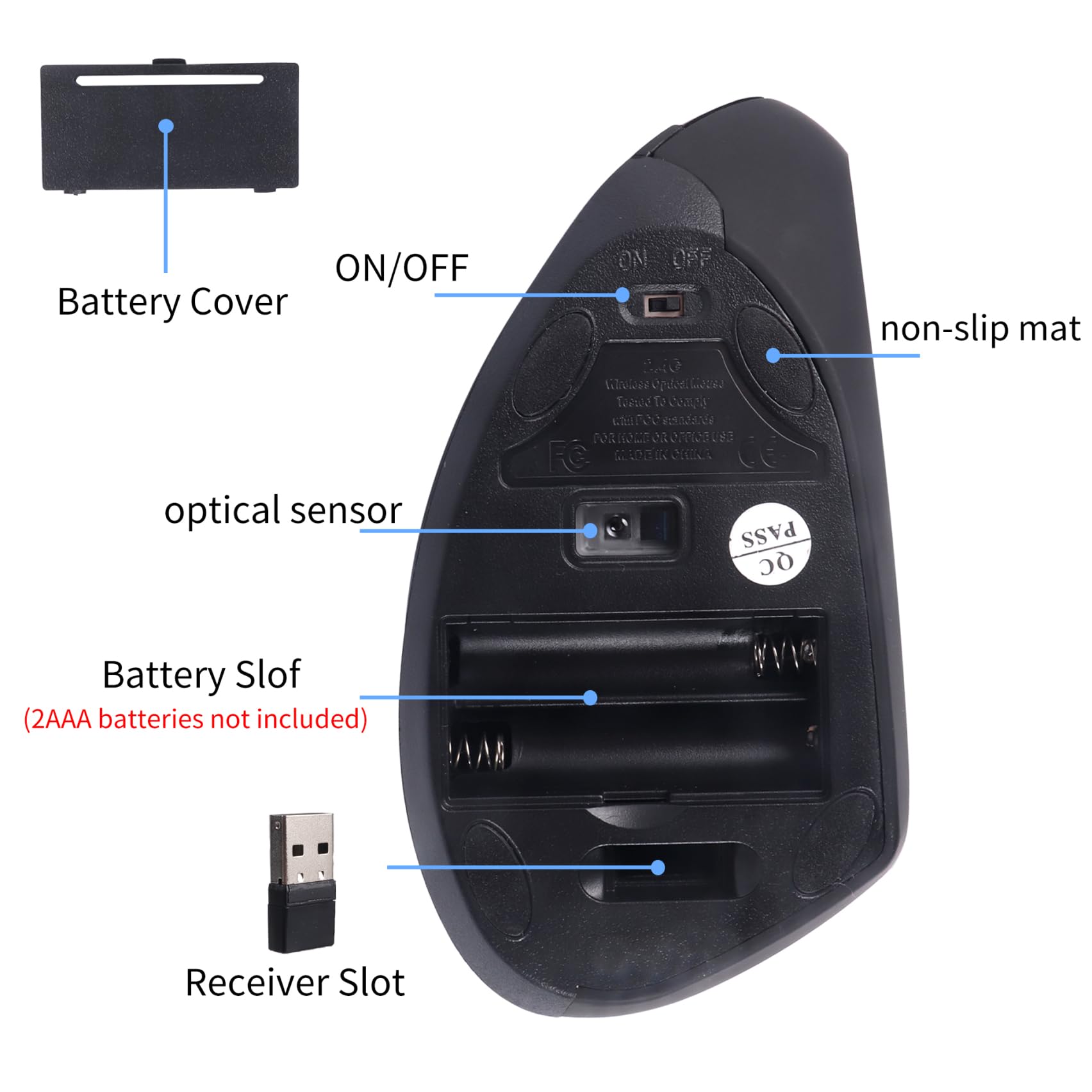 Ergonomiczna mysz bezprzewodowa pionowa (USB + typ C) odbiornik 2 w 1 z 6 przyciskami 3DPI, wygodny chwyt, optyczne myszy bezprzewodowe z adapterem USB i C, do laptopa/PC/tabletu, MacBooka