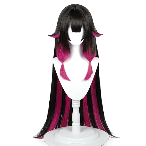 maysuwell Anime Black Pink Purple Wigs 110cm/43.3in Women's Long Straight Hair In Colombina Game Cosplay Wig Halloween,Christmas,Comic con,Daily Wig,Party - Black Pink