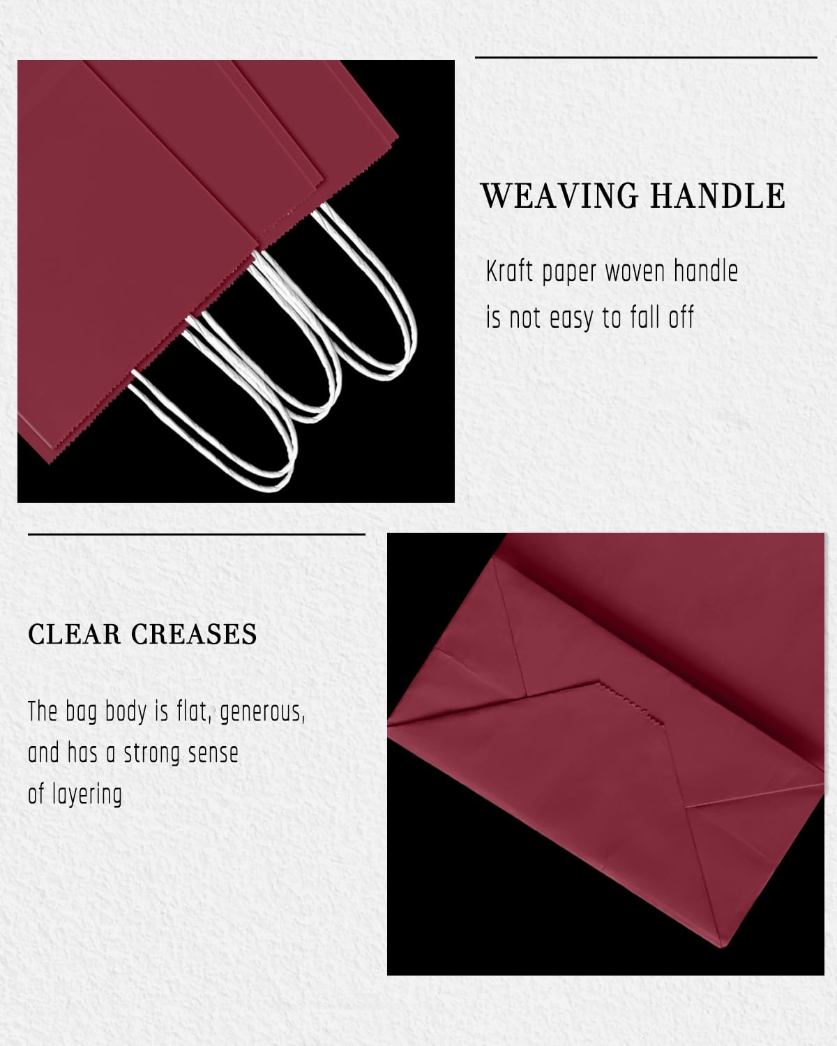 Bakepacker 24Pcs Paper Gift Bag with Handles Bulk Wine Red Paper Bags Multiple Uses (8.3"x6"x3.15", Small Size)