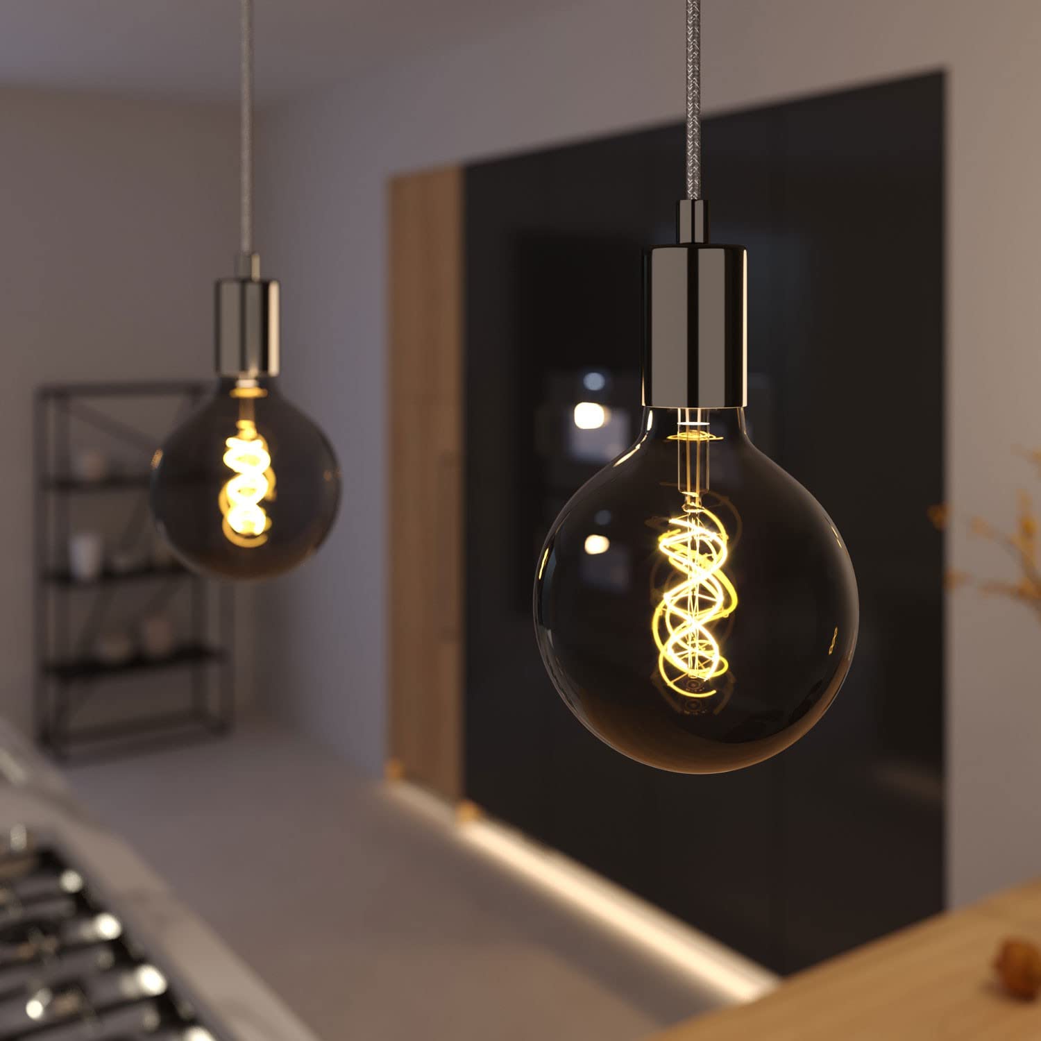 creative cables Lampada a sospensione Made in Italy completa di cavo tessile e finiture in metallo - Senza lampadina - Nero perla - Matter