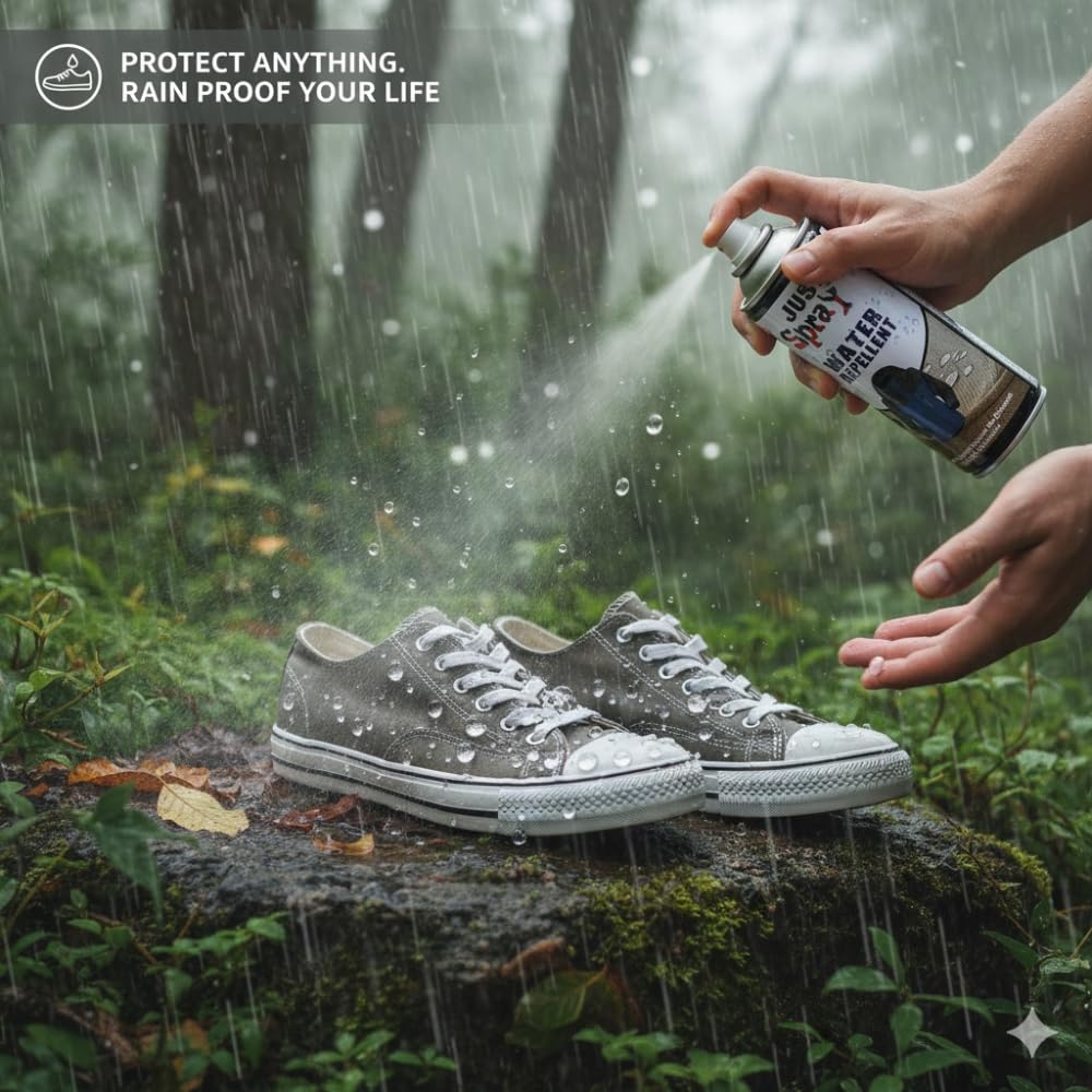 just spray Fabric Water Shield Water Repellent Fabric Protector Protects Tarps, Boots, Apparel Waterproof Coating For Cloths, Shoes, Bags, Sofa, Chairs Etc spray Paint 400 Ml Water Repllent, Clear 2