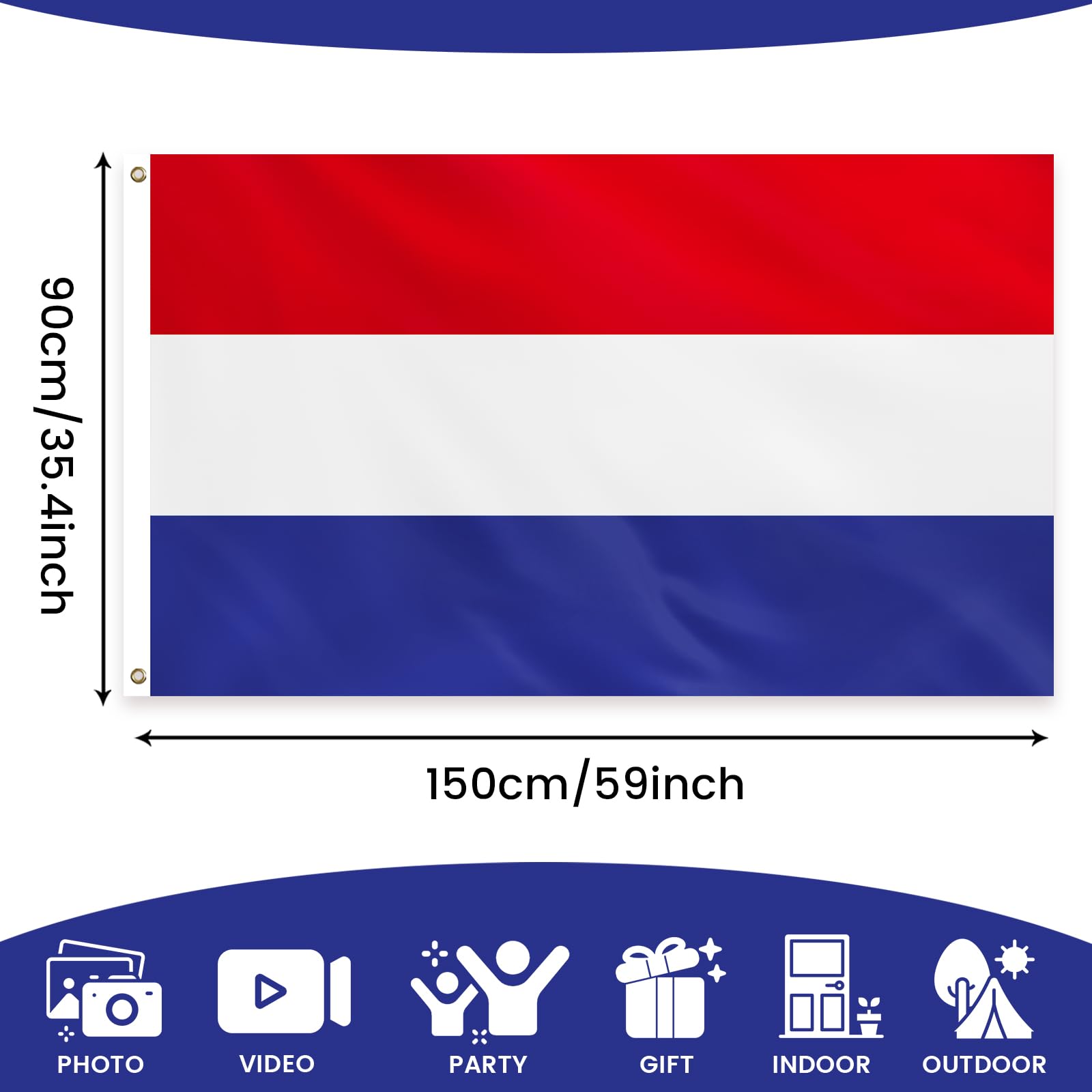 PartyYaa Netherlands Flag, 5ft x 3ft Nederland Flag for Party Decoration Single Side with 2 Brass Eyelets, Waterproof - Image 2