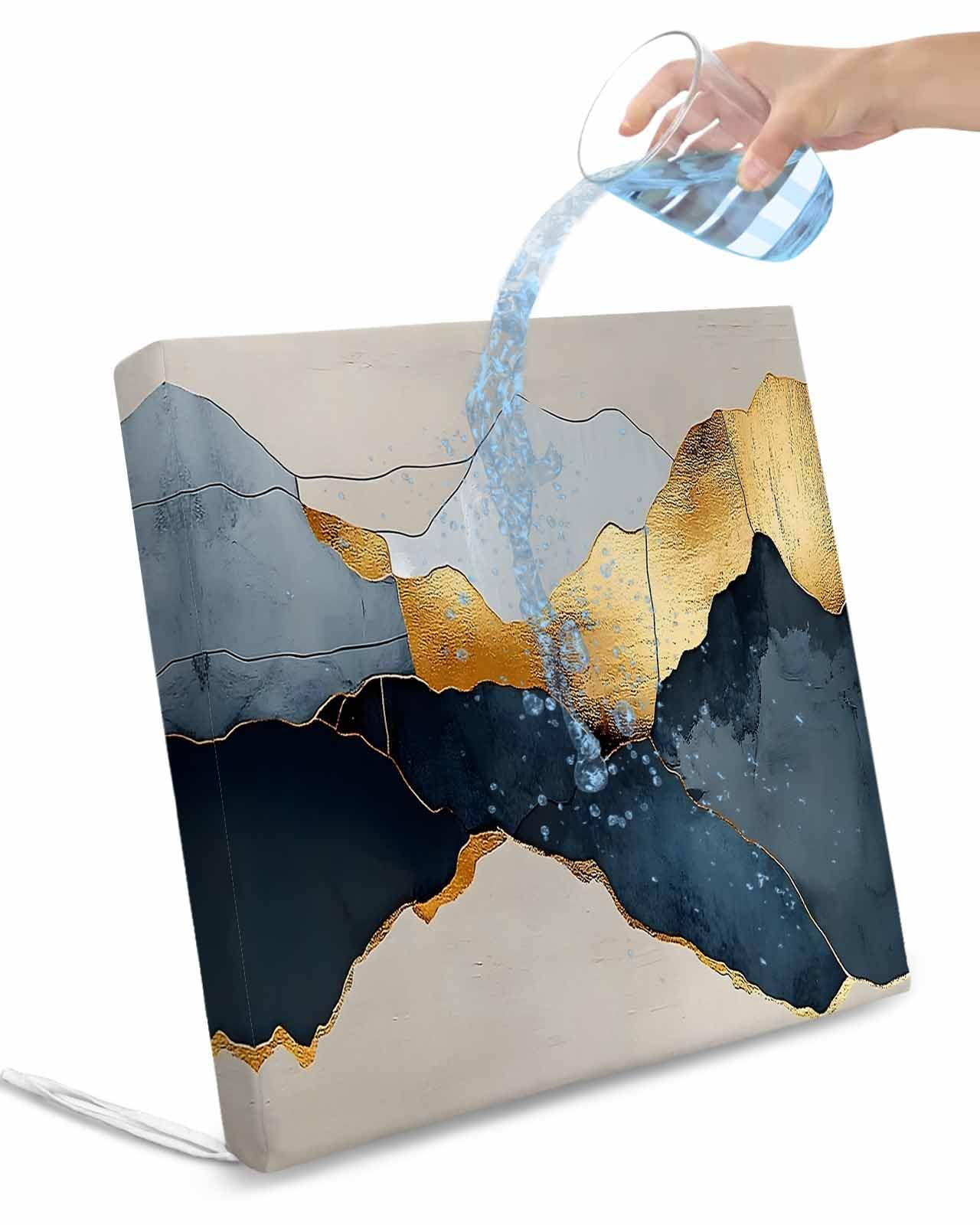 2 Pack Blue Gold Mountain Waterproof Cushion Covers with Ties, Outdoor Patio Chaise Lounge Chair Seat Cushion Slip Covers Replacement(Only Cover) Country Abstract Marble Texture 20