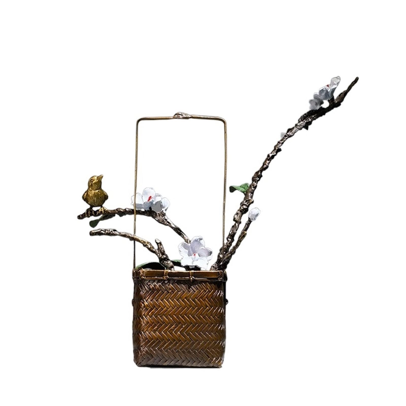 hongchenke34 Copper statue Brass Magpie Flower Basket Entrance Ornament Chinese Crafts Metal Copper Sculpture Living Room Home Decoration