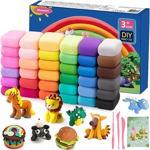 Moseem Air Dry Clay Kits, 36 Coloured Modelling Clay for Kids with 3 Tools & Project Booklet,Safe and Non-Toxic,Ultra Light Clay,Creative Art DIY Kids Art Crafts for Boys & Girls