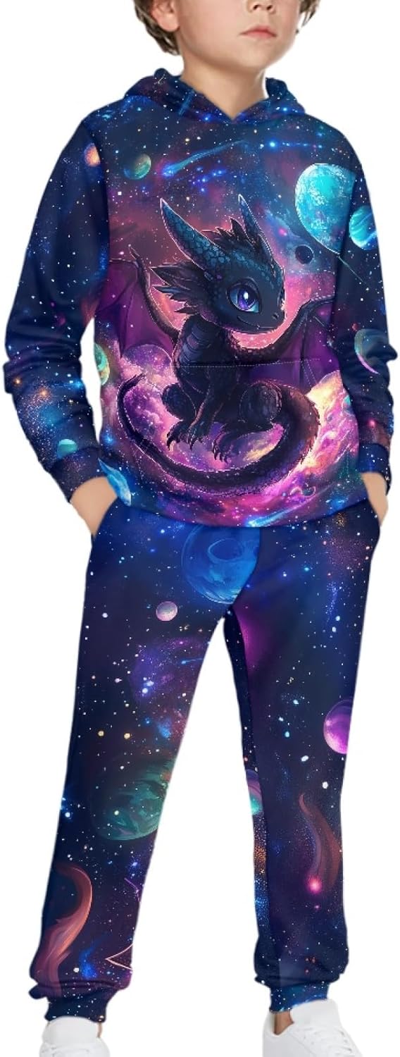 Fall Hoodie Sweatshirt Set for Boys Girls 4-12 Long Sleeve Tracksuit Set Kids Pullover Hoodie and Jogger Pants