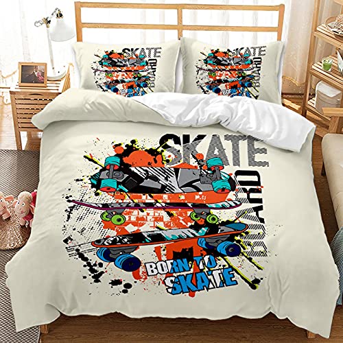 Unicey 3D Housse De Couette Street Skateboard Art Hip-Hop 140X200 Cm avec 2 Taies d'oreiller Motif Imprimé Ensemble De Housse De Couette 3 Pièces Hypoallergénique Housse De Couette en Microfibre Soup Cover