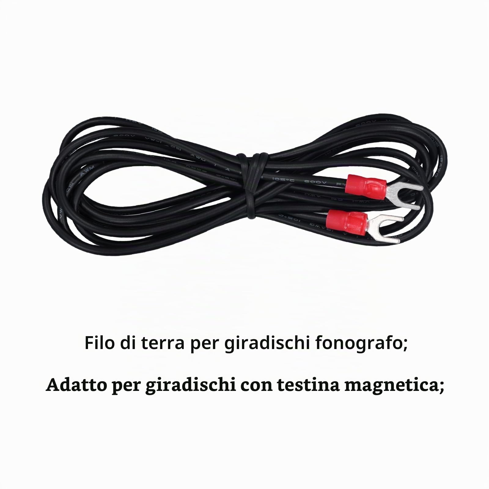 Cavo Di Messa A Terra Per Giradischi – 2 Metri Con Connettori A Forchetta, Per Cartucce Magnetiche