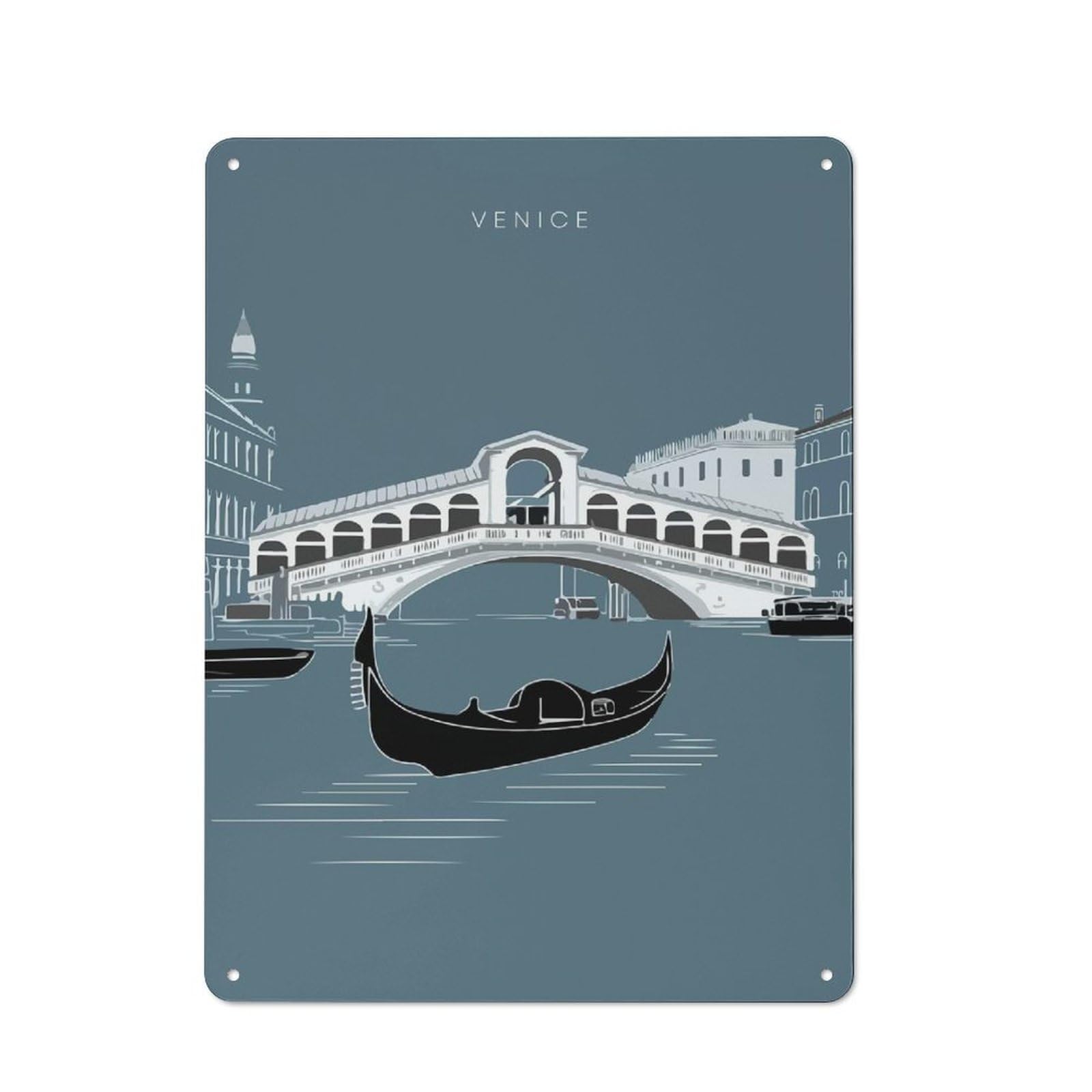 Junmoney Venice Bridge & Gondola Vintage Metal Sign 40X30cm For Dining Room Or Kitchen, Suited To Home Decor Collectors