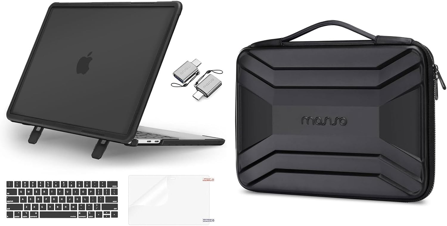 MOSISO Compatible with MacBook Pro 13 inch Case M2 2024-2016 A2338 M1 A2251 A2289 A2159 A1989 A1708 A1706, Heavy Duty Plastic Hard Case with Kickstand&Keyboard Skin&Screen Film&Type C&Bag, Black