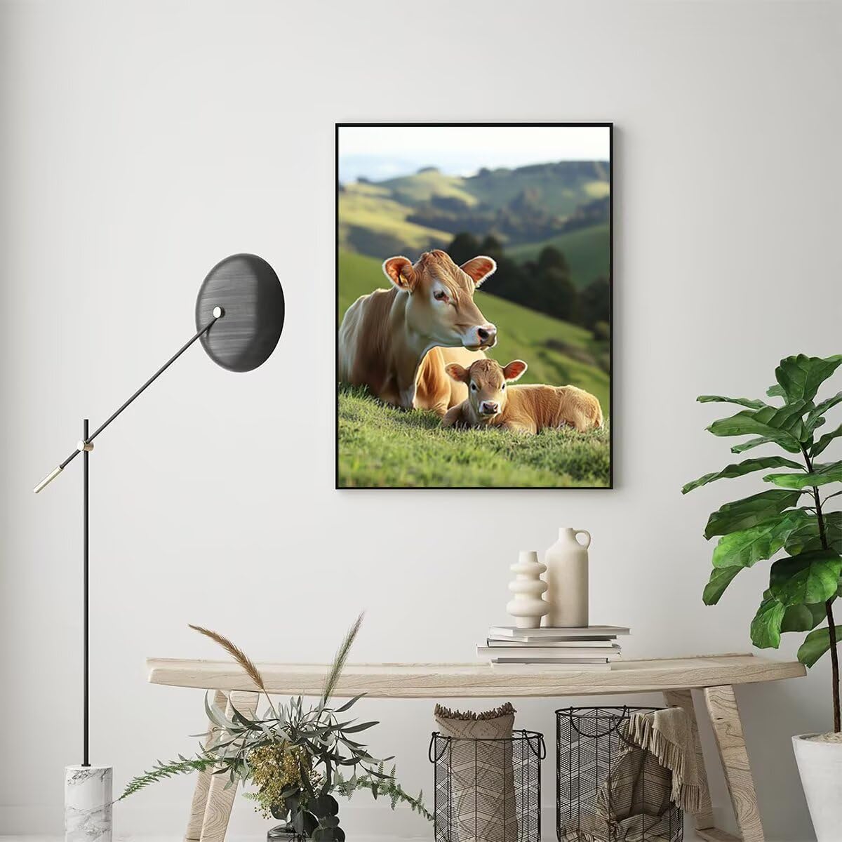 Dipingere con i Numeri Bue, Paint by Numbers Adulti Pascolo, Fai da te Creativi Adulti Quadri da Dipingere Numerati Kit per Decorazione Della Parete di Casa, Regalo 100x135 cm Senza Cornice O3-N