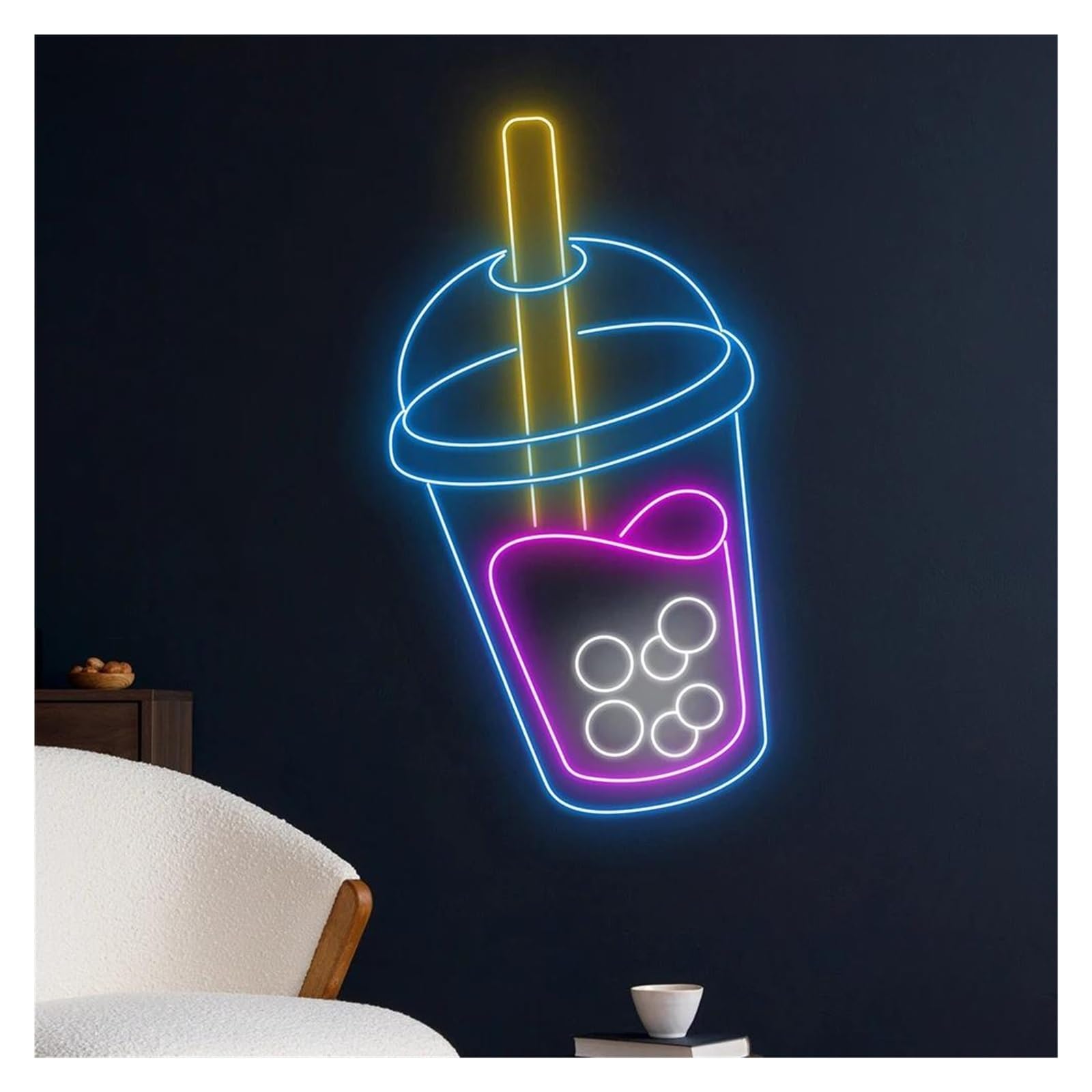SHOUXI Sign Lamp Milk Tea Cup Neon Sign for Room Decor Mall Store Neon Hang Wall Decoration 45cm(F)