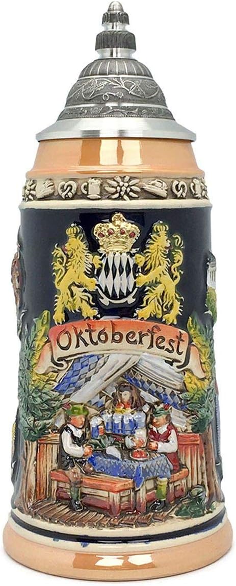 Oktoberfest Mug Bavarian Lions 1 Liter Tankard Zoller & Born Mug Made in Germany German Collectible Ceramic Beer Stein with Lid