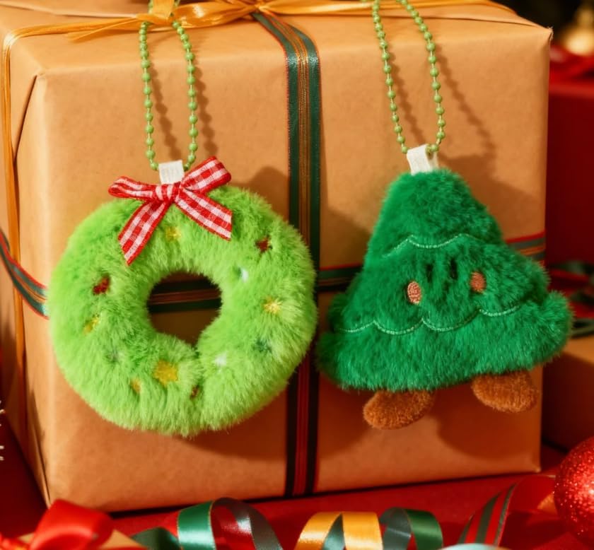 Christmas Plush Hanging Ornament Snowman Santa Soft Holiday Decoration for Home or Accessories (Green)