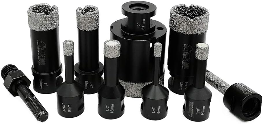 Exсluѕіvе SHDIATOOL 10-Piece Diamond Hole Saw Kit for Porcelain Tile Ceramic Marble Brick Vacuum Brazed Core Drill Bits Set(A85458K1)