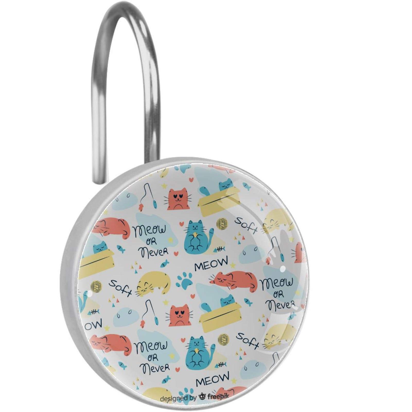 Crochets de rideau de douche anti-rouille pour tringle de salle de bain motifs chats x12