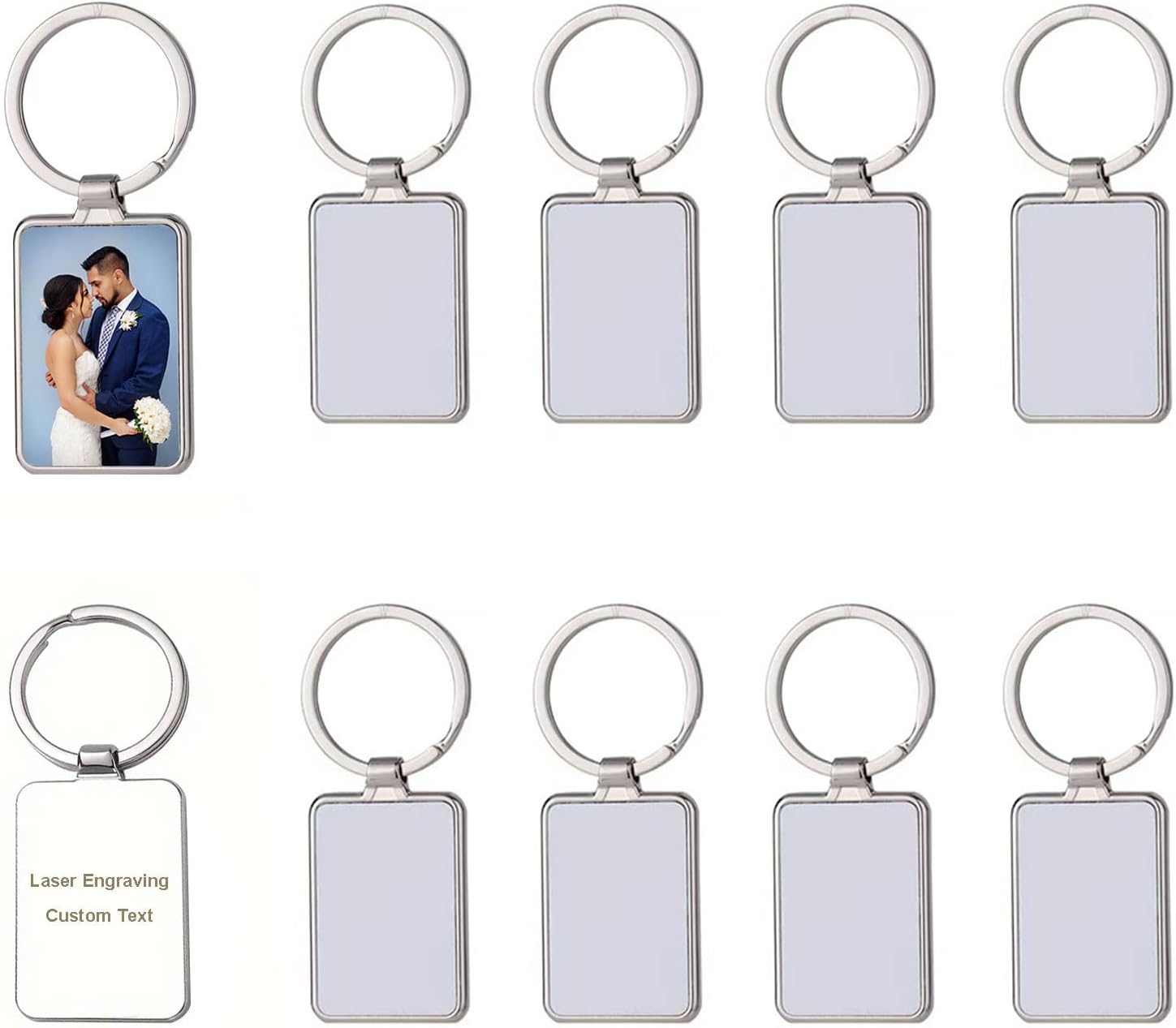 10Pcs Sublimation Keychain Blanks Bulk, Heat Transfer Press Key Chains with Keyrings for Photos, Laser Engraving Crafts