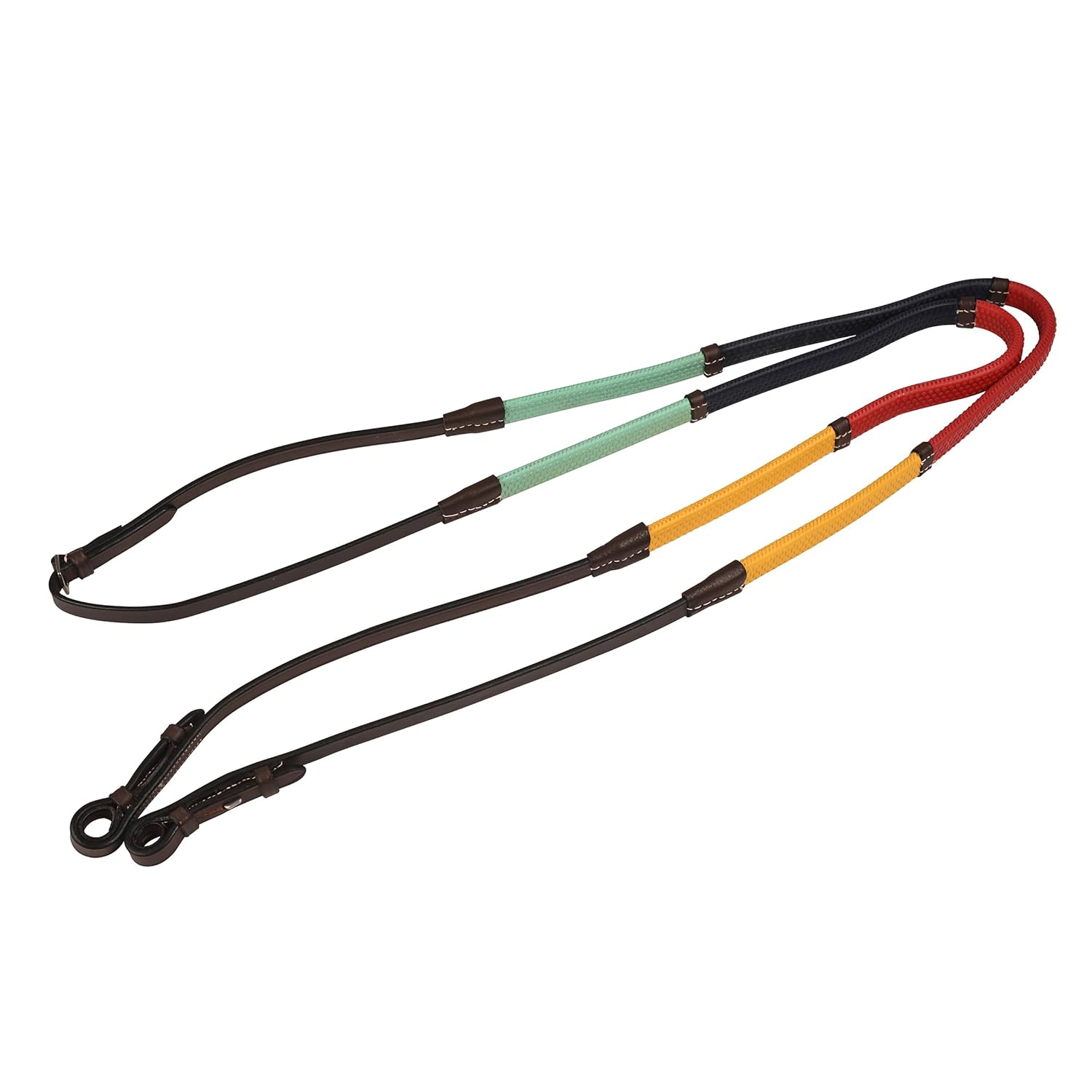 Kincade Rainbow Reins with Hook Studs, Brown/Multi, 1/2"x48"