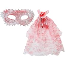 Blood Mark Lace Mask Plastic Cape Floral Veil Skull Headband Haunted House Cosplay Costume Party