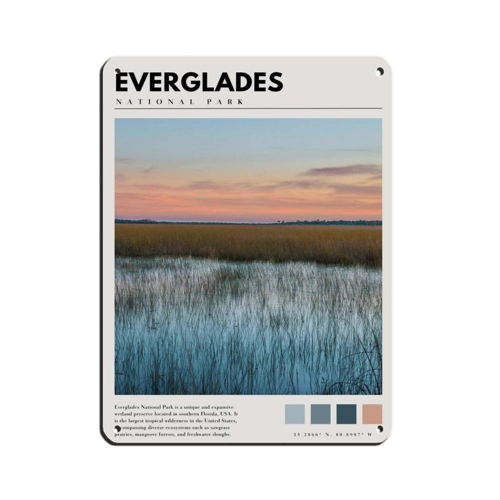 Everglades National Park Poster Tin Sign Vintage Metal Pub Club Cafe Bar Home Wall Art Decoration Poster Retro 12x16inch(30x40cm)