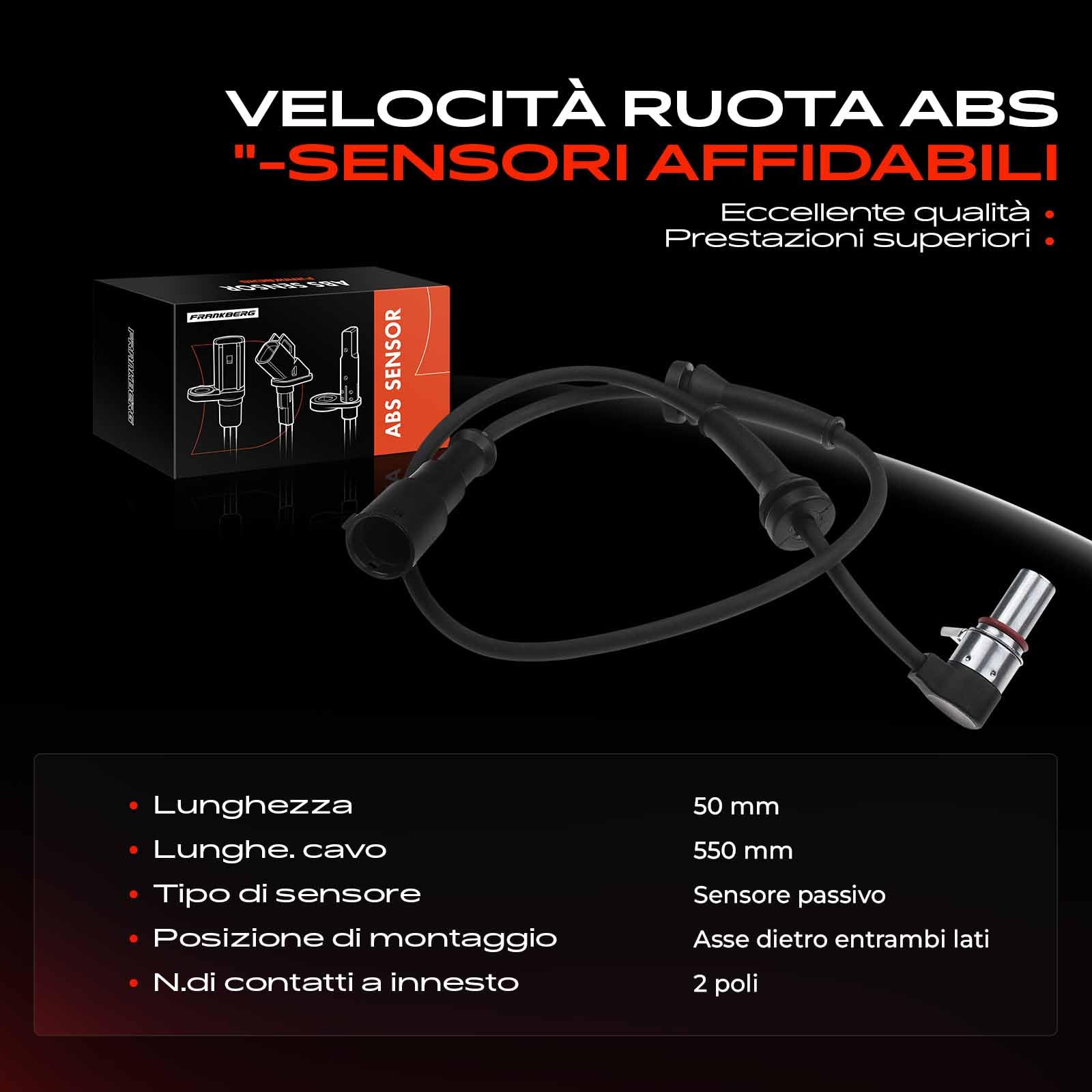 Sensore Velocità Ruota ABS Frankberg 2-Poli - Compatibile Con