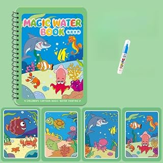 Quorlentis Magic Coloring Books for Kids, with Vehicles, Sea Life, Holiday Themes, Reusable Water Painting Activity Books (Seafloor)
