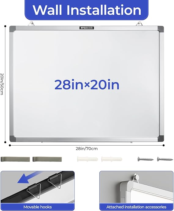 M&G Dry Erase Board Magnetic White Board for Wall, 28 x 20 Whiteboard with 2 Markers & 2 Magnets & 1 Eraser, Hanging Whiteboard with Silver Frame for Planning, Drawing, to Do List, Office Use