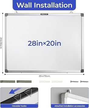 M&G Dry Erase Board Magnetic White Board for Wall, 28 x 20 Whiteboard with 2 Markers & 2 Magnets & 1 Eraser, Hanging Whiteboard with Silver Frame for Planning, Drawing, to Do List, Office Use