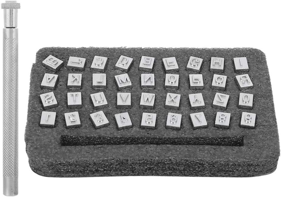 36Pcs Leather Stamping Tool Kit Alloy Steel Letter Alphabet Number Stamper Punching Tool for DIY Leather Craft Printing Embossing (Black Body)