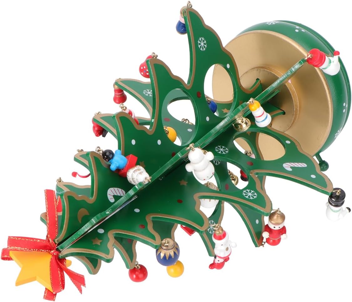KESYOO Christmas Tree Music Boxes Mini Tabletop Christmas Tree Wooden Musical Figurine Wind Up Music Box Desktop Decoration for Christmas Birthday