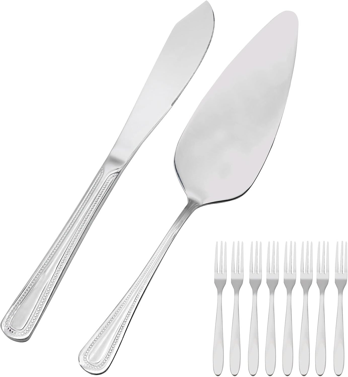 Silver Cake Cutting Set (2 Pieces), Cake Fork (8 Pieces