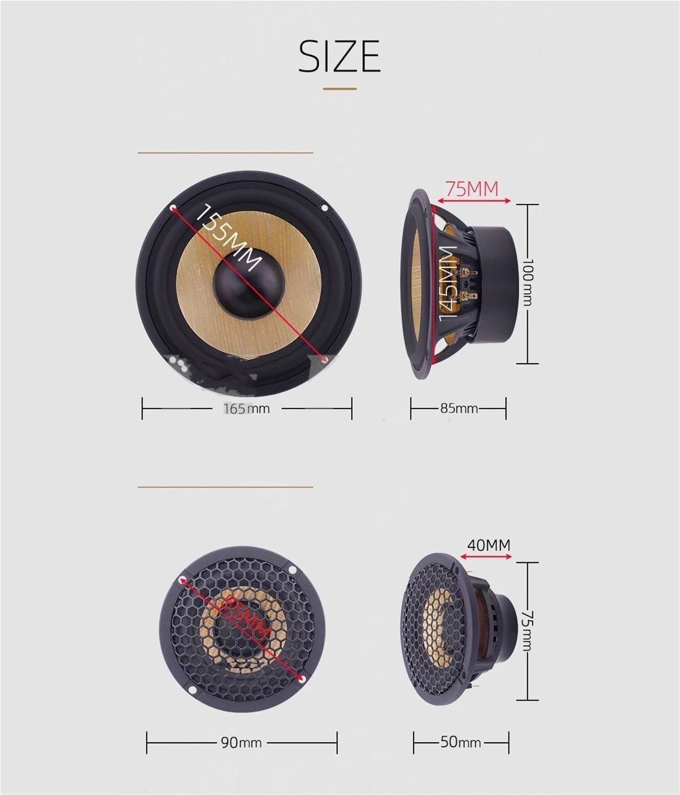 Audio para Coche Tweeters para Coche 1 Kit de Sistema de Sonido para automóvil de 6,5 Pulgadas, Tweeter, Rango Medio, Graves, frecuencia Completa