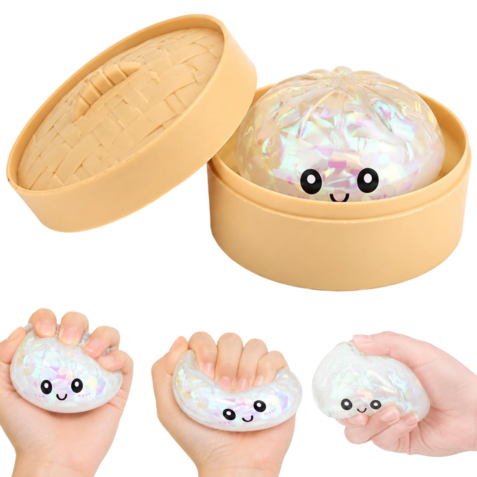 Dumpling Squishy, Glitter Dumpling Squishy with Pearl Finish and Soft Feel, for Focus and Anxiety Care, Also Works as a Desk Decoration for Office, Classroom and Home Use
