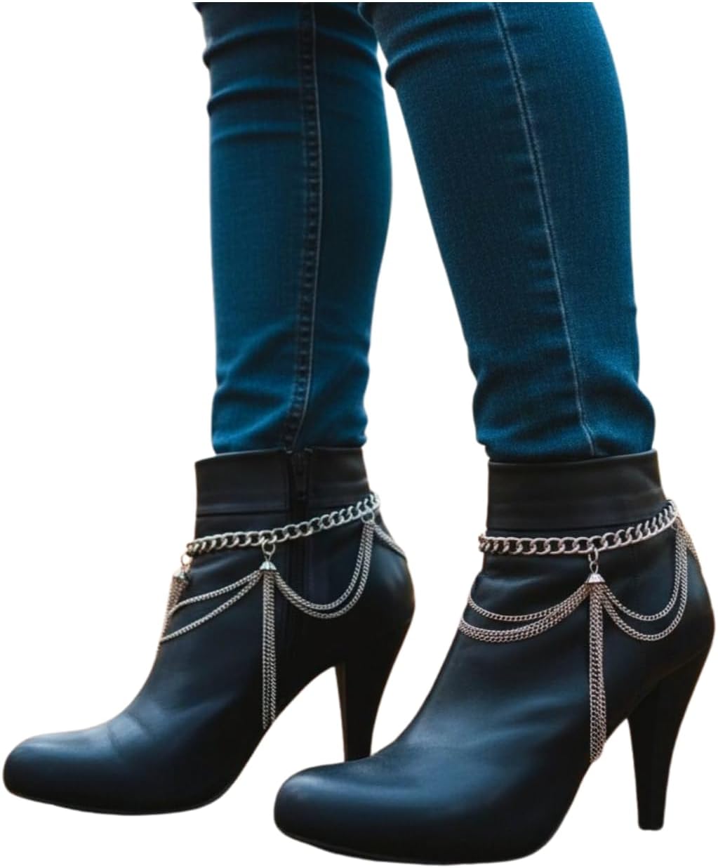 Women Boot Bracelet Western Hip Hop Fashion Jewelry Silver Metal Chain Fringe Tassel Wave Charms SET BC195