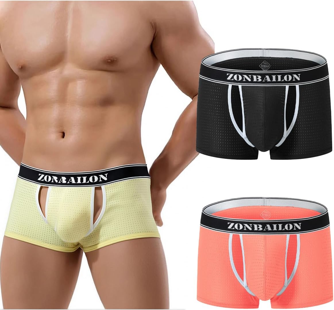 ZONBAILON Men's Mesh Underwear Bulge Pouch Stretch Boxer Briefs for Men Breathable M L XL 2XL 3XL