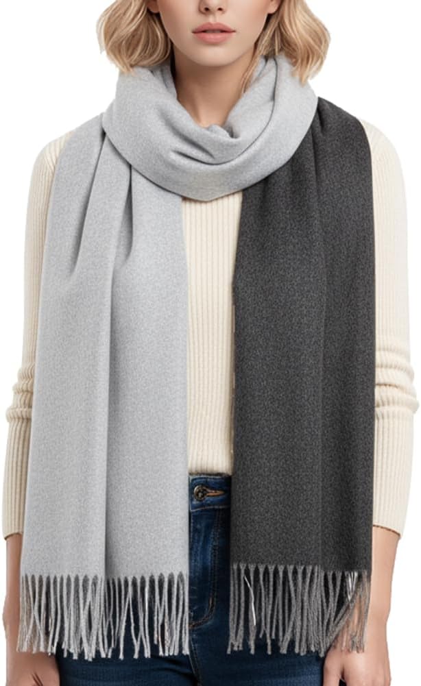 PFLife Wool Scarf 80''*27'' Women Cashmere Touch Scarf Gift Box Shawl Thick Oversized Scarves Wraps Tassels Double Side