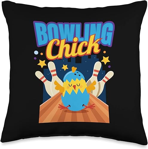 Bowling Skittles Pin Bowling Pins Bowler Apparel Pin Skittles Bowling Club - Almohada para pollitos, 16 x 16 pulgadas, multicolor