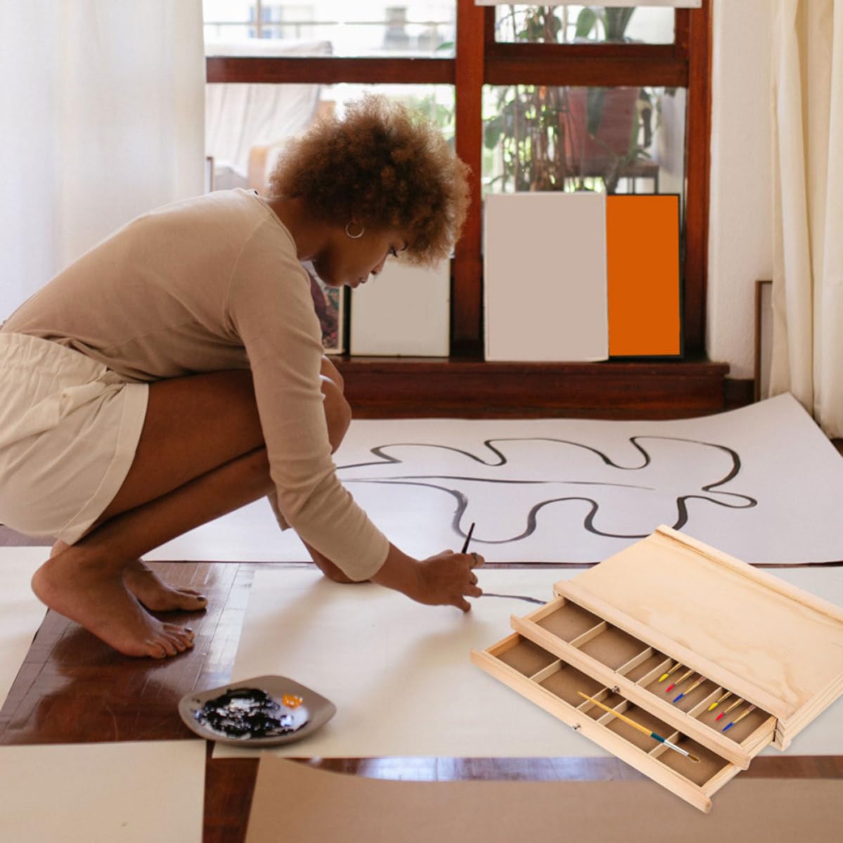 Holz Aufbewahrungsbox für Marker und Malutensilien Zweistöckige Künstler Holzbox zur Effizienten Organisation von Zeichen Malsachen Eleganter Holz Organizer für Atelier und