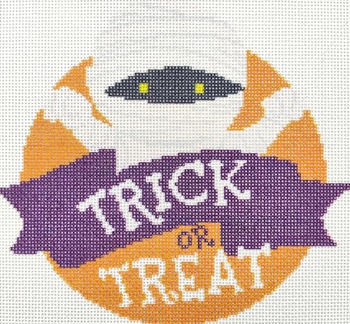 Howie's Needlepoint Needlepoint Canvas, 18CT Embroidery Stamped Patterns for Beginners or Advance, Halloween Patterns Printed Canvas(Trick of Treat,6x5.5inch)