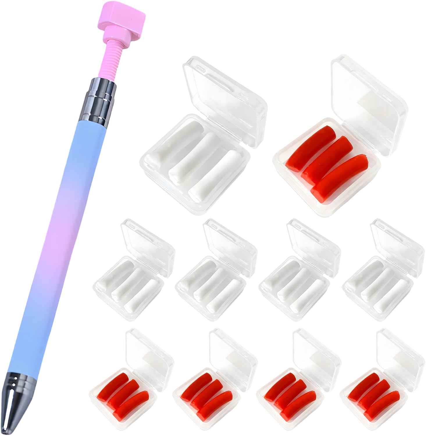 10 Boxes Refillable Wax Dotting Pen Set, Rotating Pink Blue Gradient Tool for Nail Art Rhinestones, Pearls, Glitter, Diamond Art, 4.84 x 0.4 in Self-Adhesive