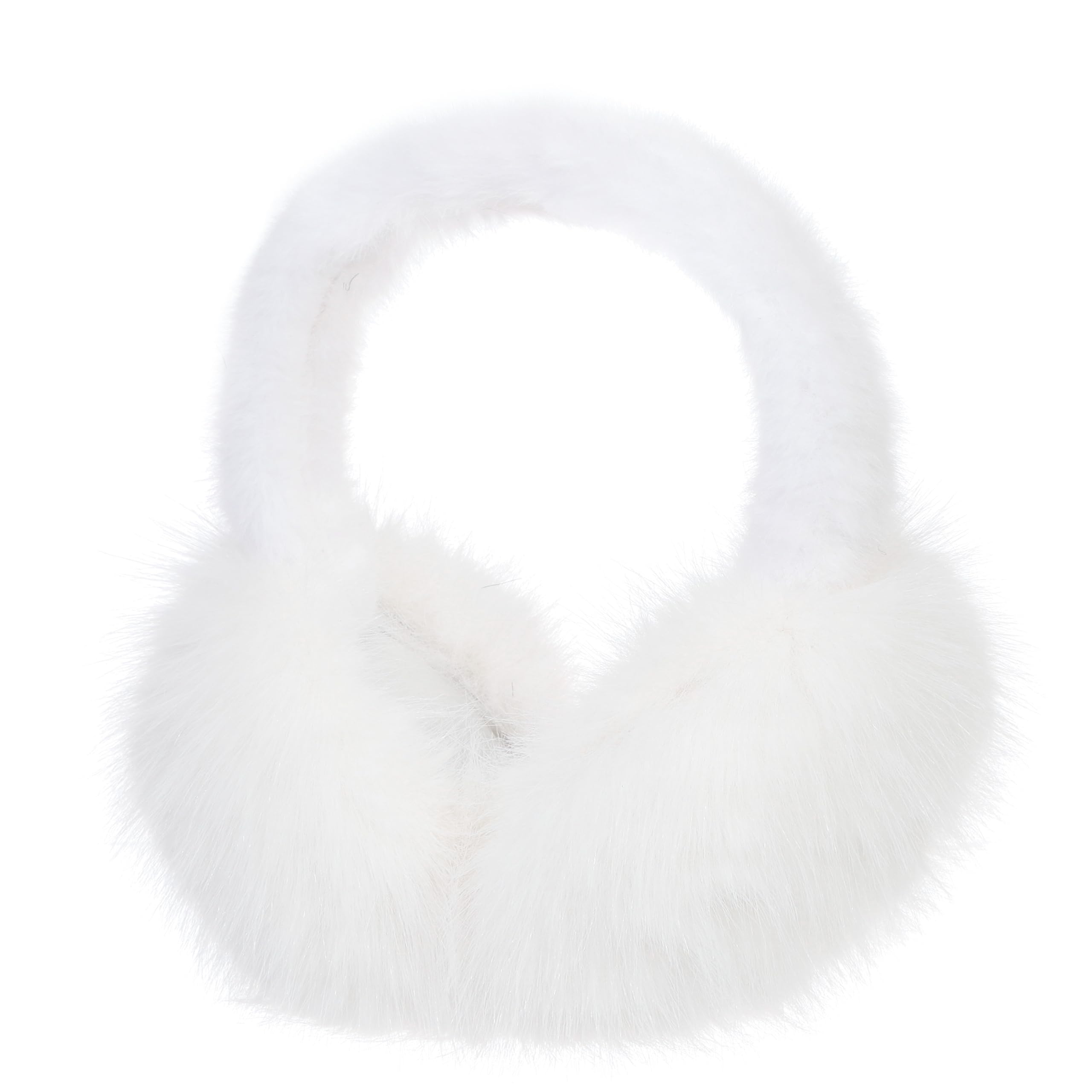 LA CARRIE Unisex Winter Foldable Earmuffs Plush Faux Fur Ear Muffs Outdoor Cold Weather Ear Warmers for Women and Men(White Long Fur)