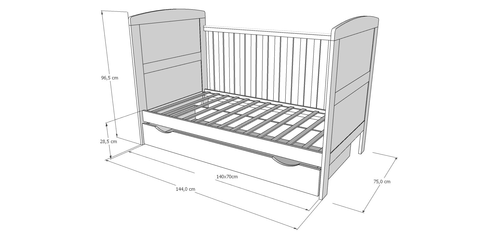 Kids Collective Babybett Kinderbett 70x140 cm mit Matratze & Schublade umbaubares Gitterbett höhenverstellbar | Baby Bed weiß Made in Europe 70x140 cm | von Geburt bis 6. Lebensjahr